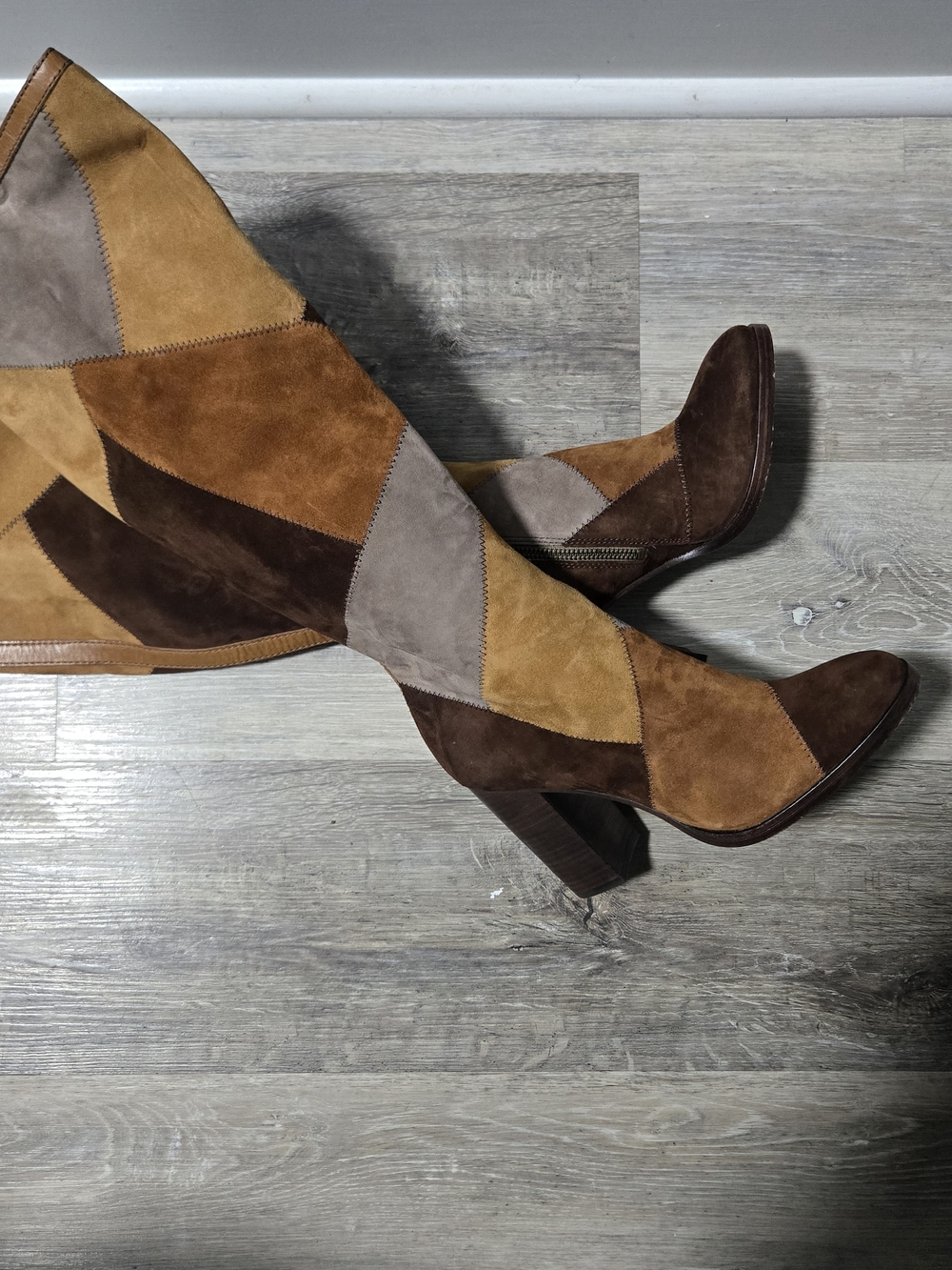 Frye Claude Patchwork Suede Knee High Boots 8.5 - Picture 3 of 11